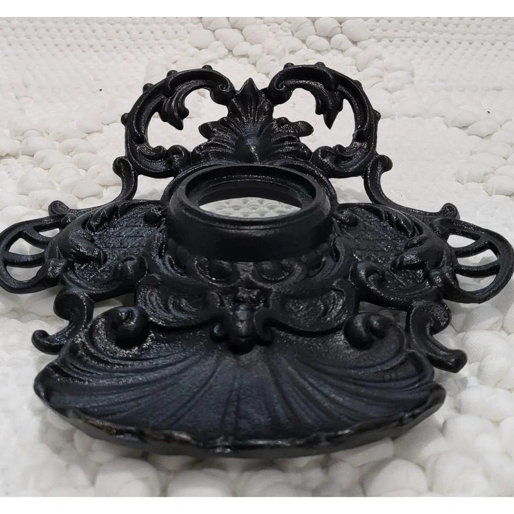 Antique Ornate Inkwell Holder Cast Iron / Vintage Office Decor